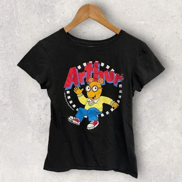 Vintage 2001 Arthur Women's Graphic T Shirt Black Fits Small Y2K - Picture 1 of 5